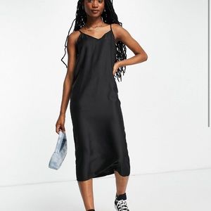 ASOS black midi slip dress